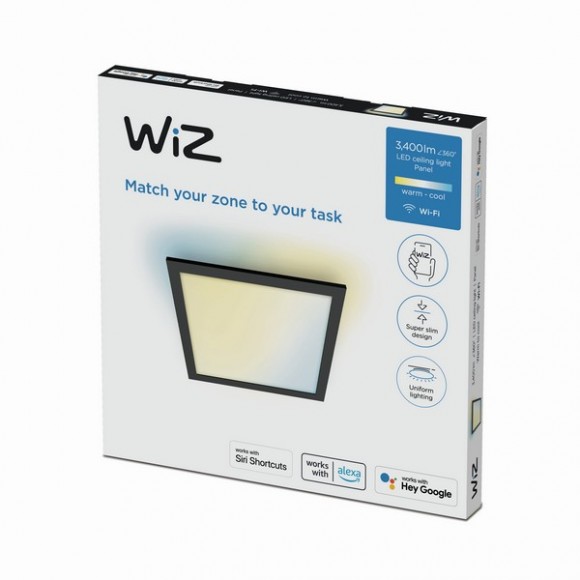 Wiz Tunable white 8719514554870 LED Ceiling SQ Deckenpanel 600x600mm 1x36W | 3400lm | 2700-6500K - schwarz