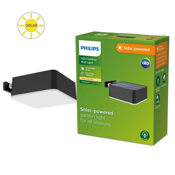 Philips 8720169265660 LED solar Außenwandleuchte Vynce | 1,5W integrierte LED-Quelle | 200lm | 2700K