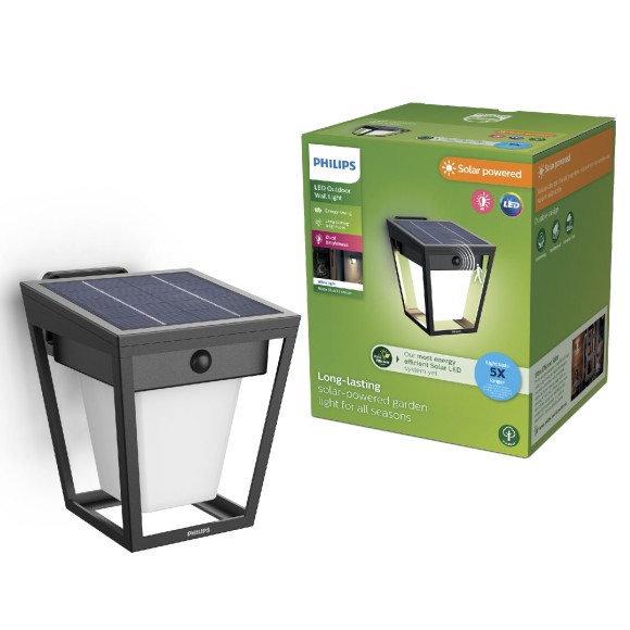 Philips 8720169362086 LED solar Außenwandleuchte Nissa  | 1,8W integrierte LED-Quelle | 25lm | 3000K