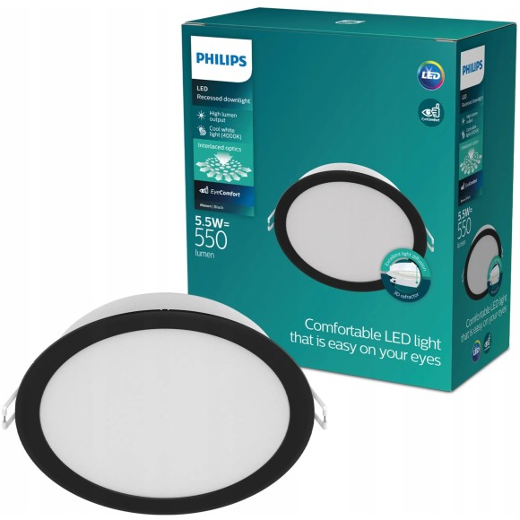 Philips 8721103131270 LED Einbauleuchte MESON  | 6W integrierte LED-Quelle | 360lm | 4000K | schwarz