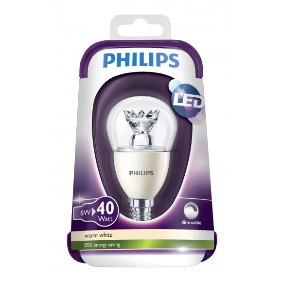 Philips LED Leuchtmittel 6W (40W) E14 WW 230V P48 CL D, transparent