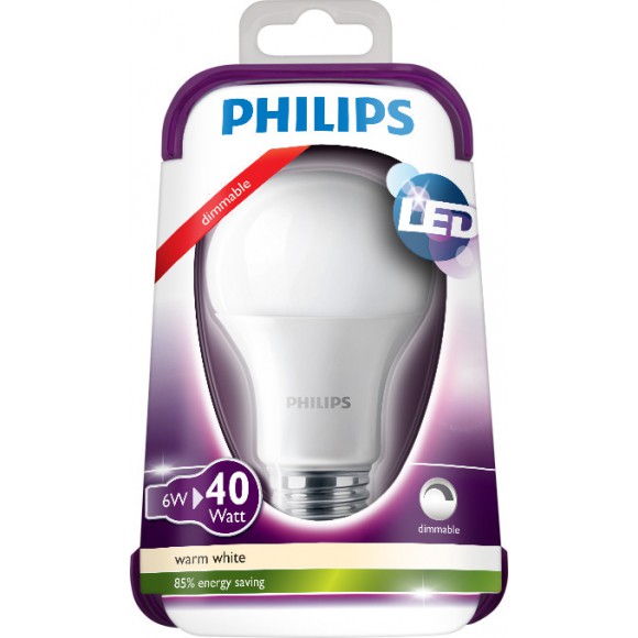 Philips LED Leuchtmittel 6W (40W) E27 WW 230V A60 D, weiß
