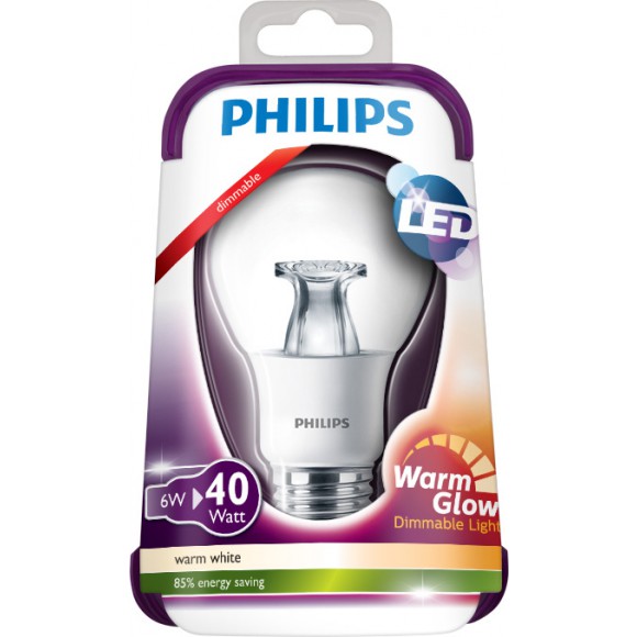 Philips LED Leuchtmittel Warmglow 6W (40W) E27 WW 230V A50, transparent