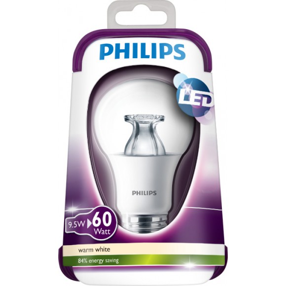 Philips LED Leuchtmittel 9,5W (60W) E27 WW 230V A60 transparent ND, transparent