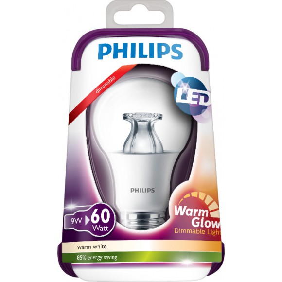 Philips LED Leuchtmittel Warmglow 9W (60W) E27 WW 230V, transparent