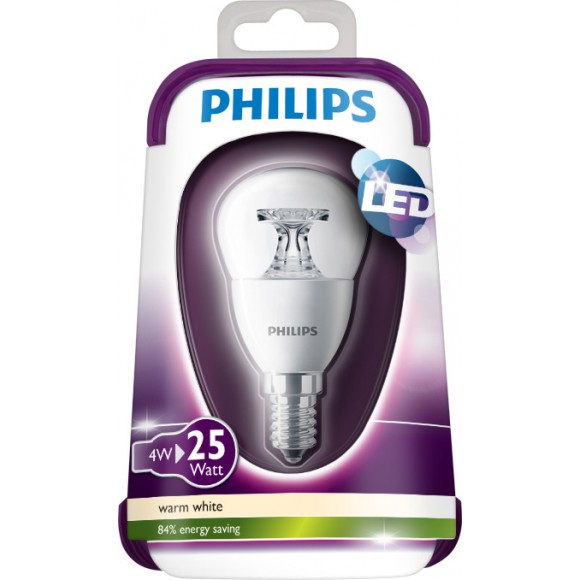 Philips LED Leuchtmittel 4W (25) E14 WW 230V P45 CL ND transparent