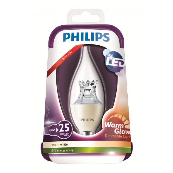 Philips LED Leuchtmittel Warmglow 4W (25W) E14 WW 230V, transparent