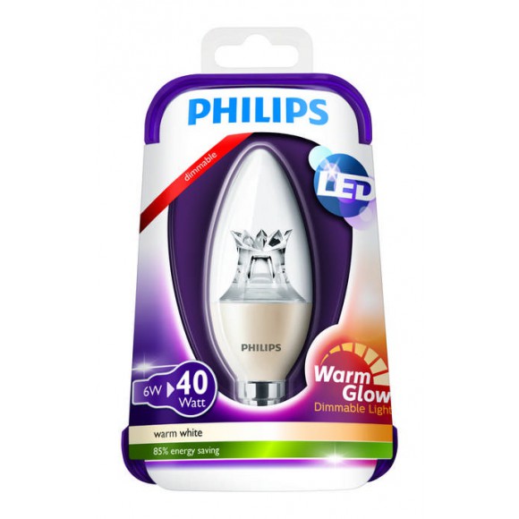 Philips LED Leuchtmittel Warmglow 6W (40W) E14 WW 230V, transparent