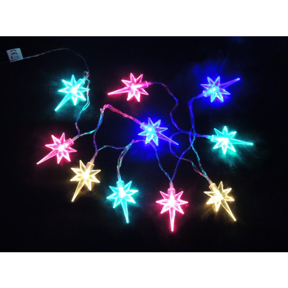 LED Weihnachtslichterkette, mehrfarbig - Sterne, batteriebetrieben, Länge 1,4 m, IP44 Innen- und Außenbereich