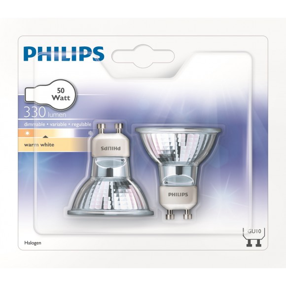 Philips PunktLeuchtmittel Hal-twist 2y 50W GU10 230V CL 2BC/10, 2 Stück