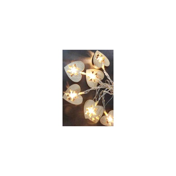 LED-Lichterkette mit Herzen aus Holz 33817