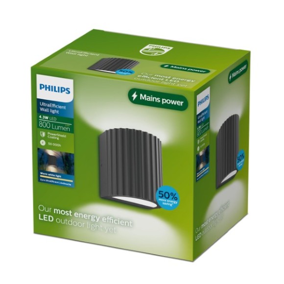 Philips 8721103104830 LED Außenwandleuchte Zyra  | 4W integrierte LED-Quelle | 800lm | 2700K | anthrazit
