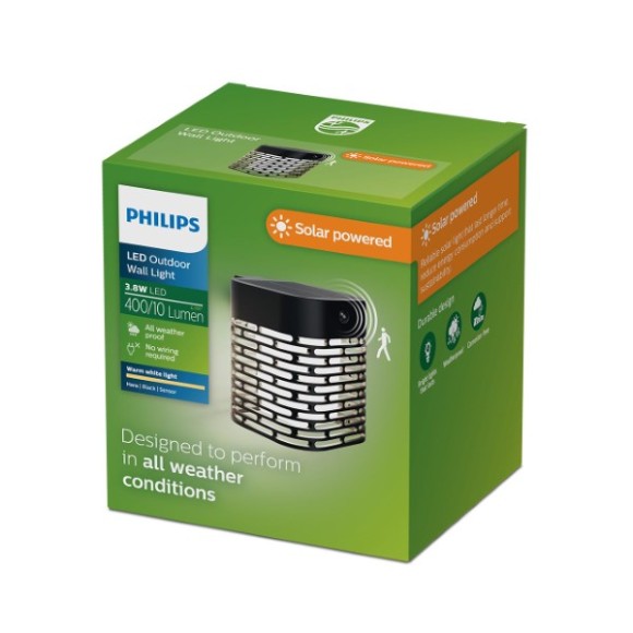 Philips 8721103105578 LED solar Außenwandleuchte Hara  | 4W integrierte LED-Quelle | 400lm | 2700K | schwarz