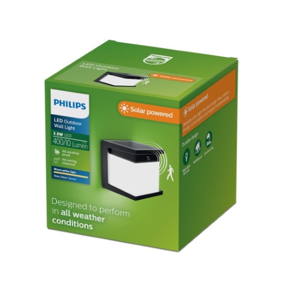 Philips 8721103105530 LED solar Außenwandleuchte Diara  | 4W integrierte LED-Quelle | 400lm | 2700K | schwarz