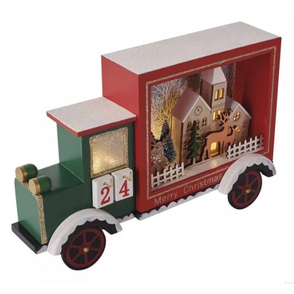 Emos DCWW32 LED Weihnachtsdekoration - Adventskalender 0,72W ​​| 12 LEDs | 2xAA | 2700K | IP20 - Auto, Holz, warmweiß, Timer, bunt