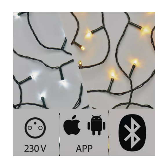 Emos ZY2189 LED Weihnachtslichterkette 20 Meter 3,6W | IP44 | 200 Leuchtmitteln - kalt/warmweiß, Bluetooth, Timer