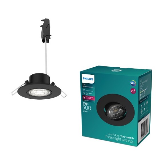 Philips 8721103037978 LED Einbauleuchte Cilantro | 5W integrierte LED-Quelle | 500lm | 2700K | schwarz