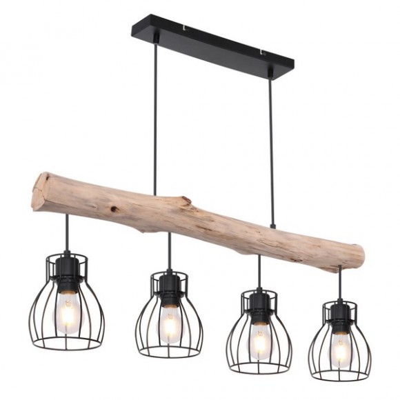 Globo 15326-4N Pendelleuchte Mina 4x40W | E27- schwarz, Holz