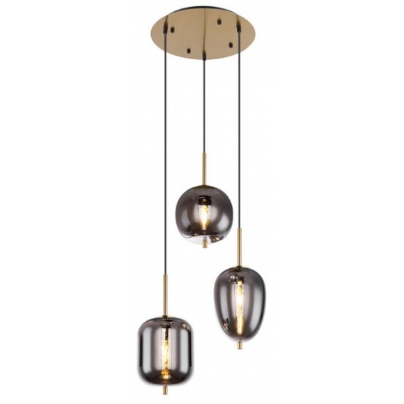 Globo 15345-3MM Pendelleuchte Blacky I 3x40W | E14 - schwarz, messing, rauch