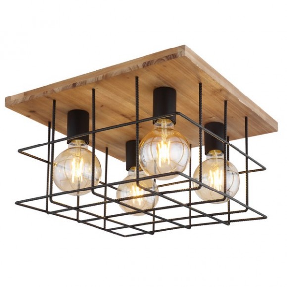 Globo 15530-4D Deckenleuchte Merril 4x60W | E27 - schwarz, Holz