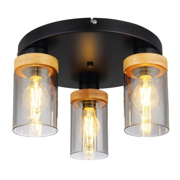 Globo15557-3D Deckeneinbauleuchte Finca 3x40W | E27 - Schwarz, Holz, Rauch