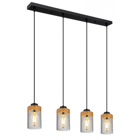 Globo 15557-4H Deckenleuchte Finca 4x40W | E27 - Schwarz, Holz, Rauch