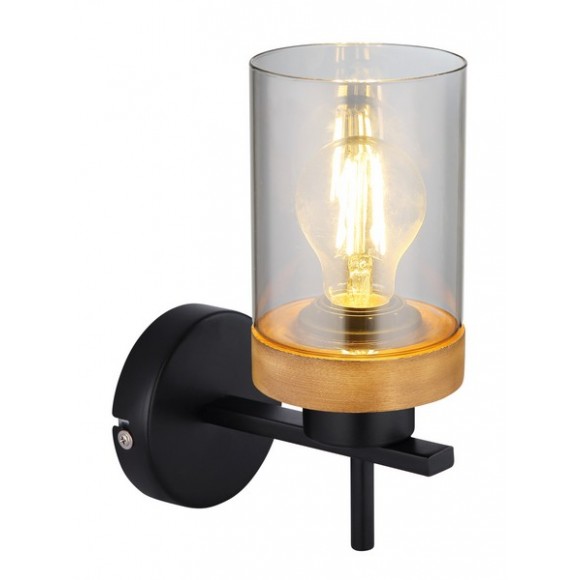 Globo 15557W Wandleuchte Finca 1x40W | E27 - Schwarz, Holz, Rauch