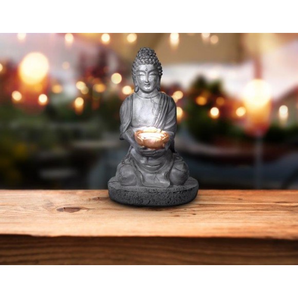 Globo 33144 LED Solar Dekorative Leuchte - Buddha mit Schüssel 1x0,06w | 2700k | IP44 - Grau