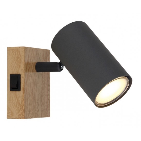 Globo 57911-1G Wandleuchte Robby 1x25W | GU10 - Schalter am Körper, schwarz, Holz