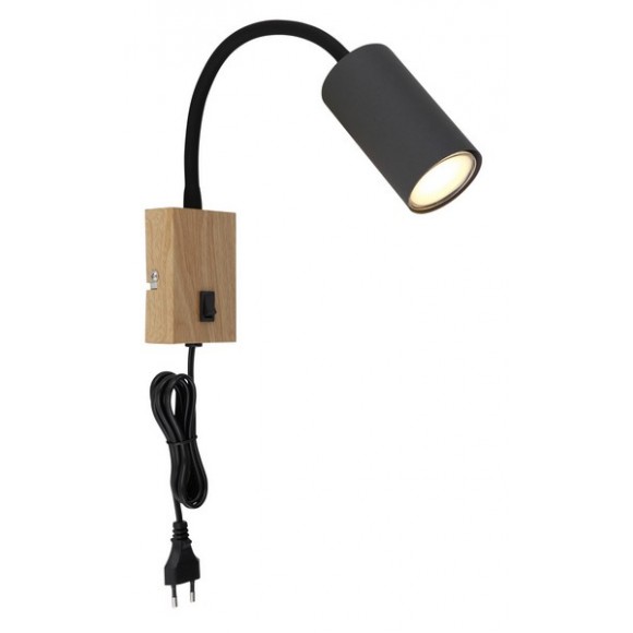 Globo 57911WG Wandleuchte Robby 1x25W | GU10 - Schalter am Körper, flexibler Arm, schwarz, Holz