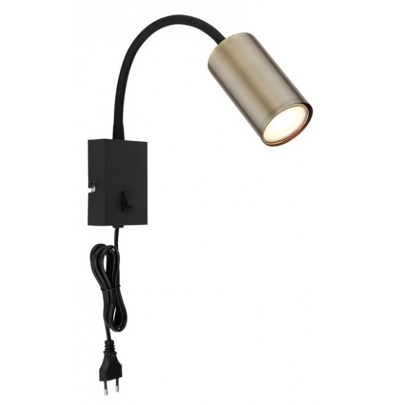 Globo 57911WM Wandleuchte Robby 1x25W | GU10 - Schalter am Körper, flexibler Arm, schwarz, Messing