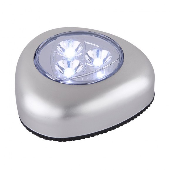 Globo 31909 LED Lampe Pushlight Flashlight 3x0,21W | 20LM | 6400K - Knopfschalter, inklusive Batterien 3xAAA, silber