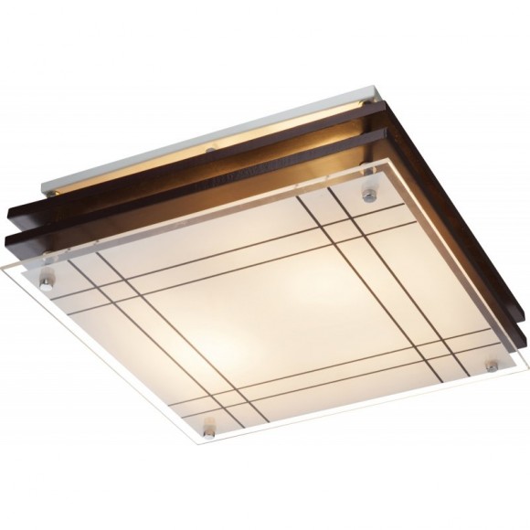 Globo 48089-2 Deckenleuchte Kadavu 2x60W | E27 - Holz, satiniertes Glas