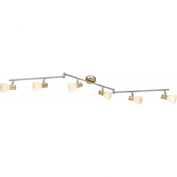 Globo 54352-6 Spotleuchte Deckenleuchte Gylfi 6x40W | E14 - verstellbar, Opal, Satin Nickel, Holz