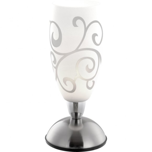 Globo 21922 Tischleuchte Auriga 1x40W | E14 - Touch-Schalter, Nickel matt, opal, satiniertes Glas