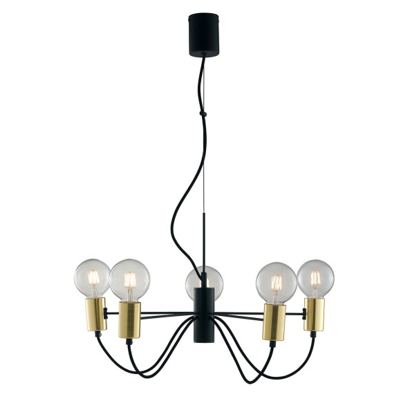 Luce Ambiente Design I-AXON-S5 Pendelleuchte AXON | 5×60W E27 | Seilleuchte | schwarz | gold