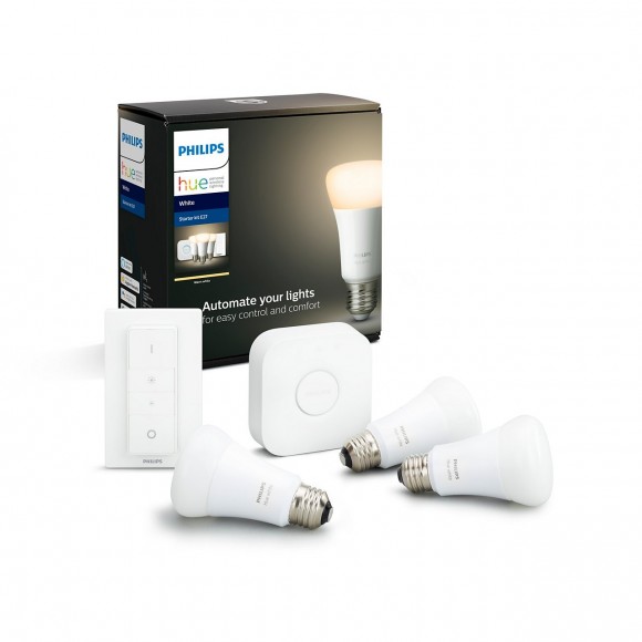Philips Hue 8718696785232 Starter Kit 3x LED Lampe + Dimmschalter Bridge 1x9,5W | E27 - Bluetooth weiß