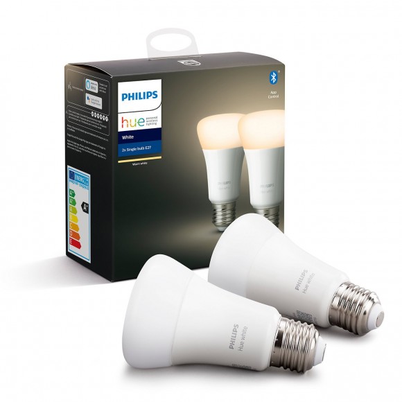 Philips Hue 8718696785270 Kit 2x LED Leuchtmittel 1x9W | E27 | 2700K - Bluetooth weiß
