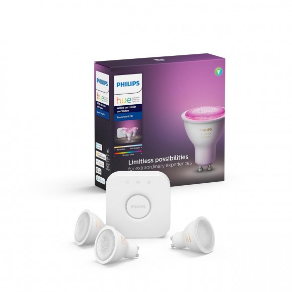 Philips Hue 8718699629274 Starter Kit 3x LED Lampe + Bridge 1x5,7W | GU10 - Bluetooth, White and Color Ambiance