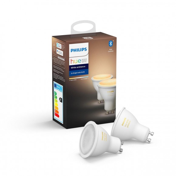 Philips Hue 8718699629298 Kit 2x LED Lampe 1x5,5W | GU10 | 2200-6500K - Bluetooth, White Ambiance