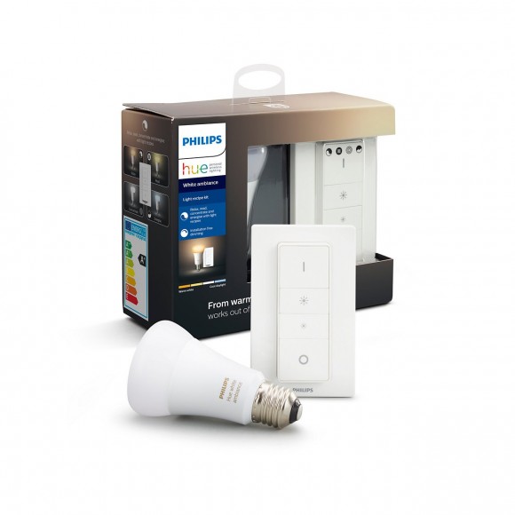 Philips Hue 8718699673208 Starter Kit LED Lampe + Dimmschalter + 1x9,5W | E27 | 2200-6500K - White Ambiance