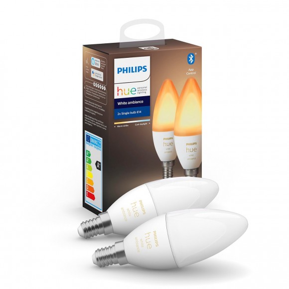 Philips Hue 8719514266902 2x LED Lampe 1x5,2W | E14 | 470 lm | 2200 - 6500K - Bluetooth, White Ambiance