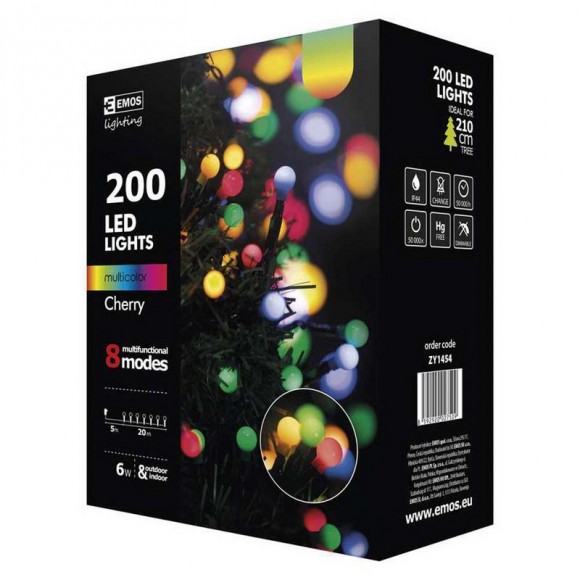 Emos ZY1454 LED Weihnachtslichterkette Cherry 20 Meter 6W | IP44 | 200 Leuchtmitteln - mehrfarbig