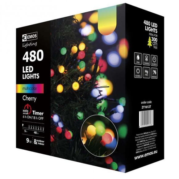 Emos ZY1612T LED Weihnachtslichterkette Classic 9W 48 m | IP44 | 480 Leuchtmitteln - mehrfarbig