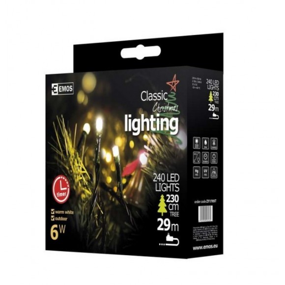 Emos ZY1705T LED Weihnachtslichterkette Cherry 24 Meter 6W | IP44 | 240 Leuchtmitteln - warmweiß, Timer