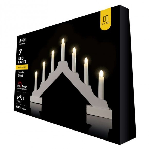 ZY1954 Weihnachtkerzenleuchter weiß 7 LED 2xAA warmweiß Timer