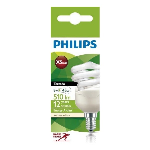 Philips Energiesparlampe 8W E14 - E14 Tornado Spiral 8W T2 230-240V WW 1PF/6