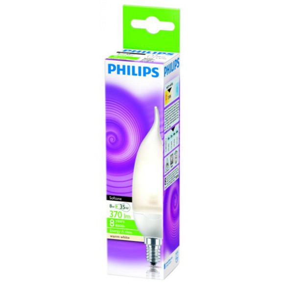 Philips Energiesparlampe E14 8W - Softone Kerze BentTip 8W WW E14 1PF/6