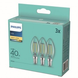 Philips 8718699777791 LED Set Filamental Lampen 3x4,3W-40W | E14 | 470lm | 2700k